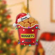 Custom Chicken Nugget Ornament 2025 – Personalized Name Christmas Tree Decoration with Santa Hat
