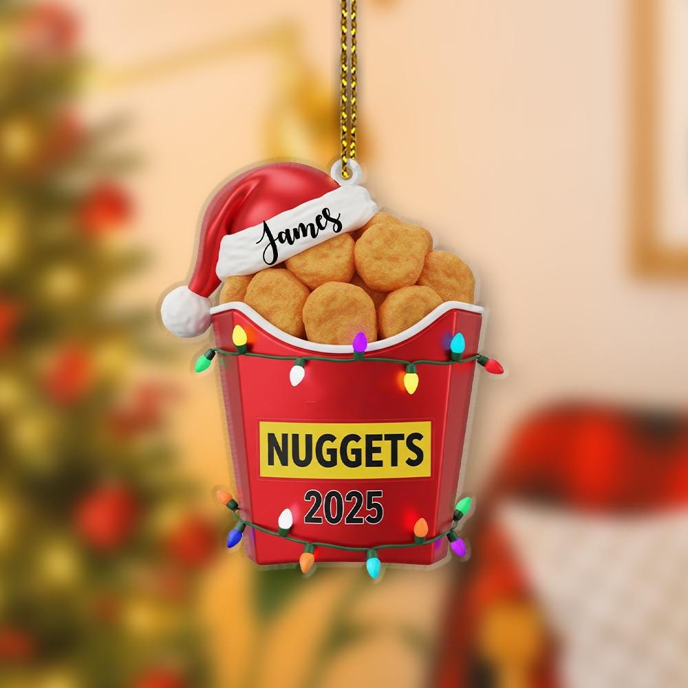 Custom Chicken Nugget Ornament 2025 – Personalized Name Christmas Tree Decoration with Santa Hat