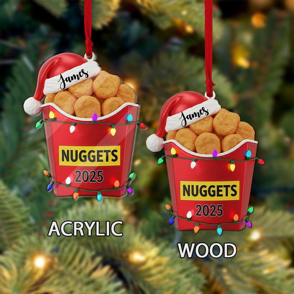 Custom Chicken Nugget Ornament 2025 – Personalized Name Christmas Tree Decoration with Santa Hat