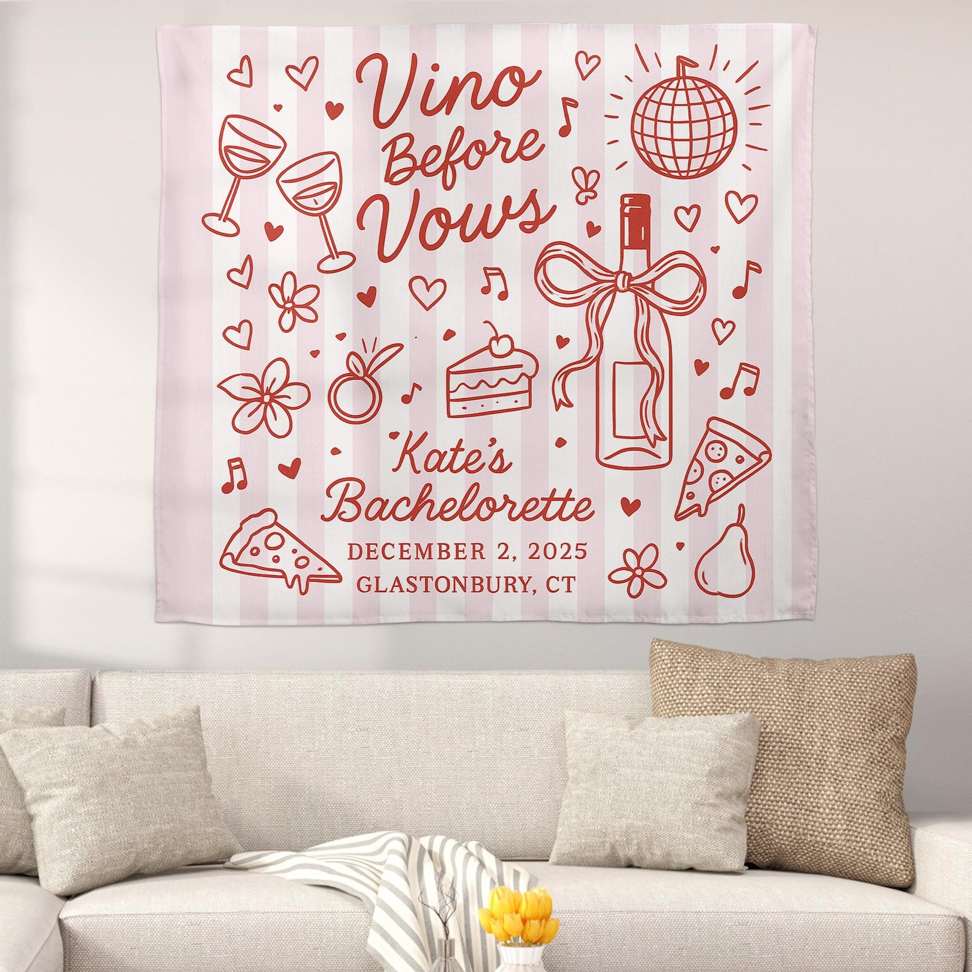 Custom Bachelorette Tapestry | Vino Before Vows Party Banner | Bridal Shower Backdrop