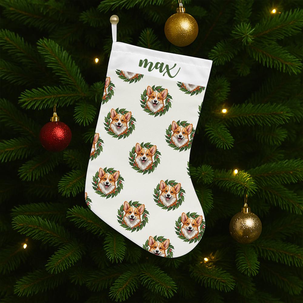 Custom Dog Christmas Stocking with Name – Corgi Holiday Stocking Personalized Pet Design