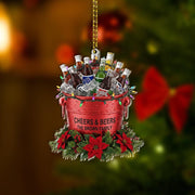 Custom Beer Bucket Ornament with Bottles and Ice – Personalized Family Name Christmas Decoration