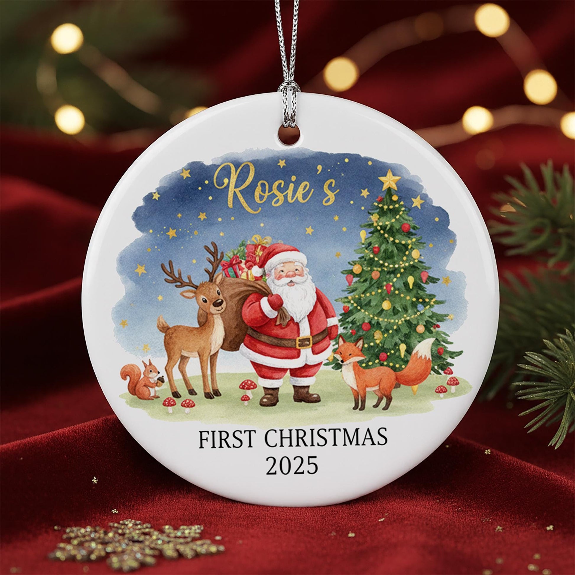 Custom Baby First Christmas Ornament – Santa Claus Holiday Tree Ceramic Keepsake 2025