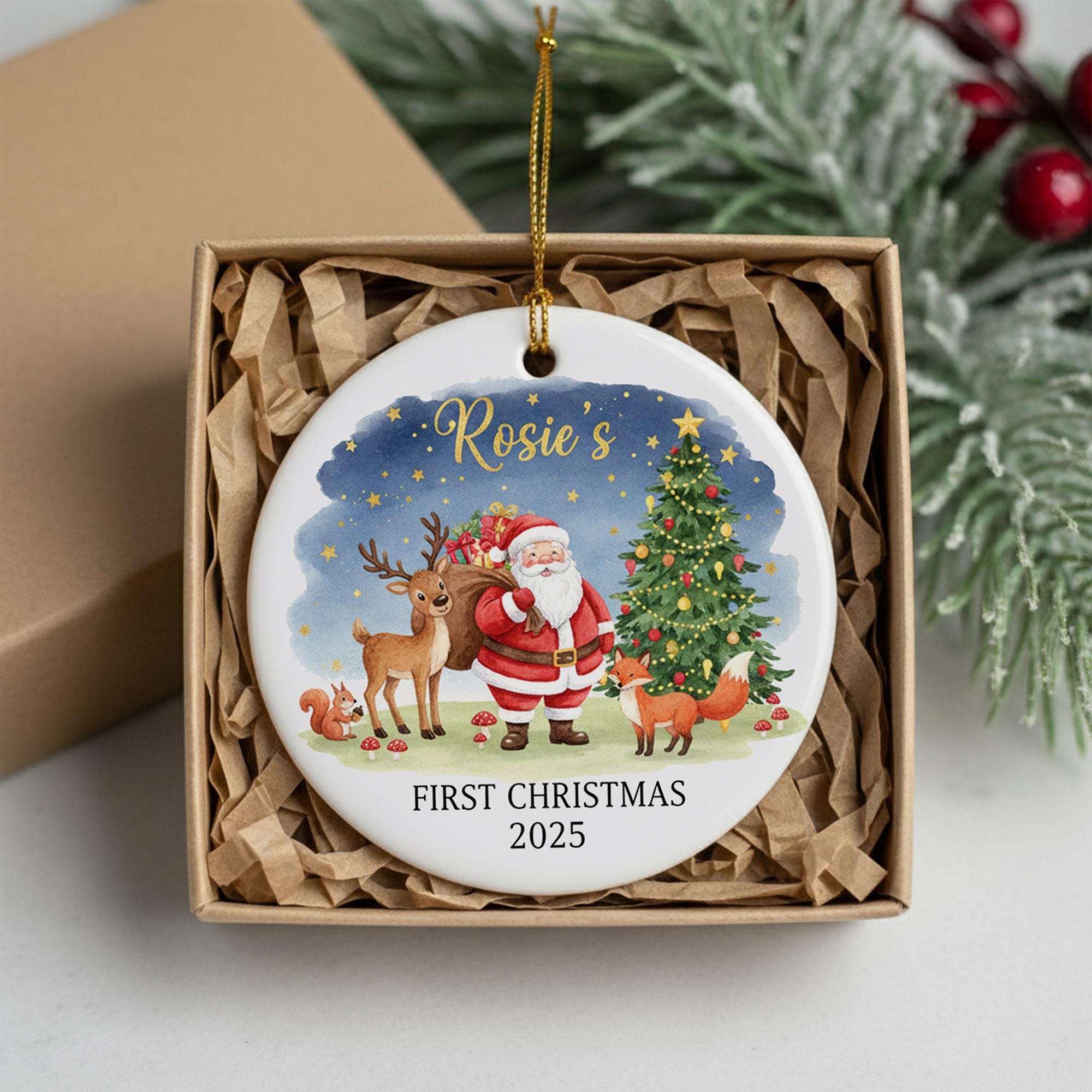Custom Baby First Christmas Ornament – Santa Claus Holiday Tree Ceramic Keepsake 2025