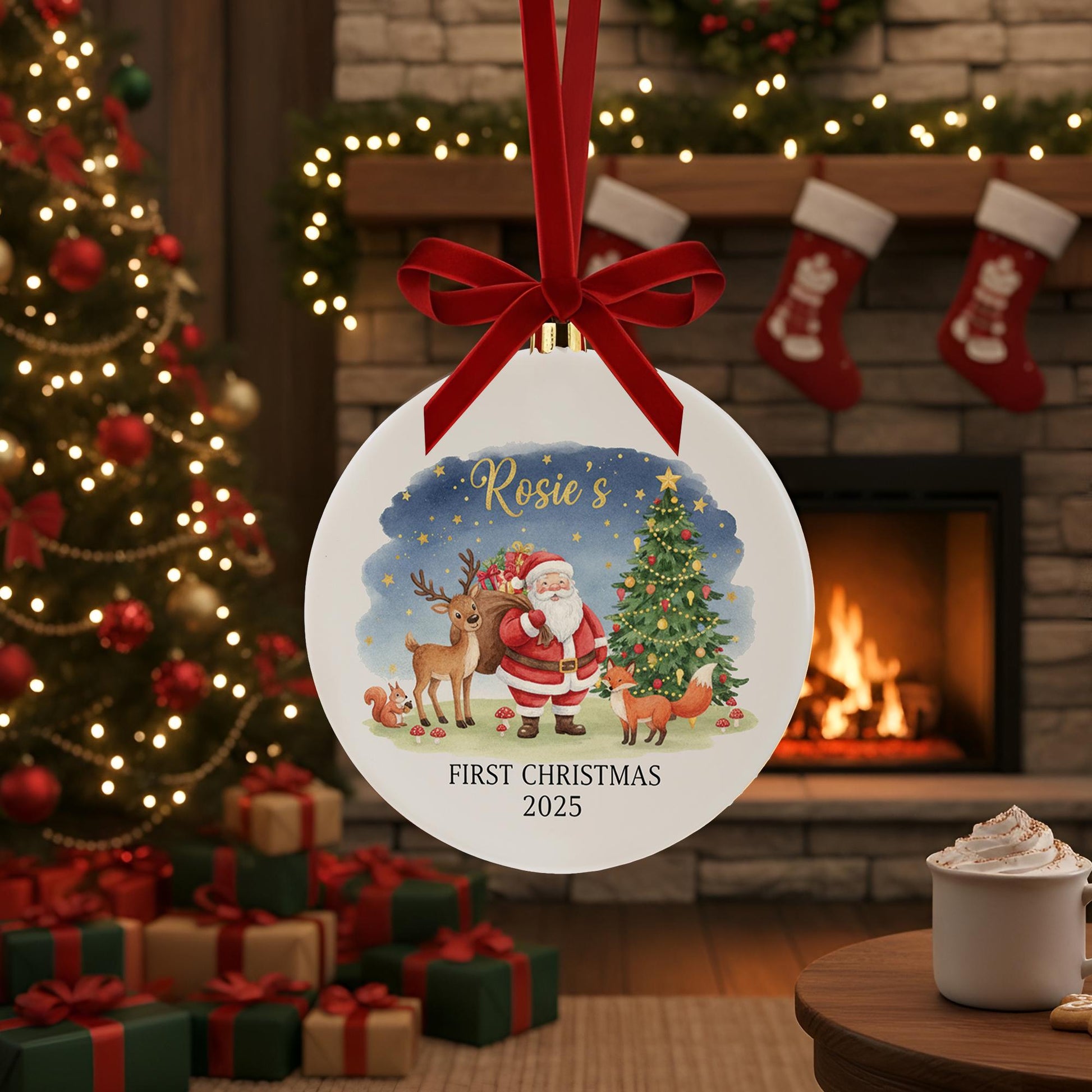 Custom Baby First Christmas Ornament – Santa Claus Holiday Tree Ceramic Keepsake 2025