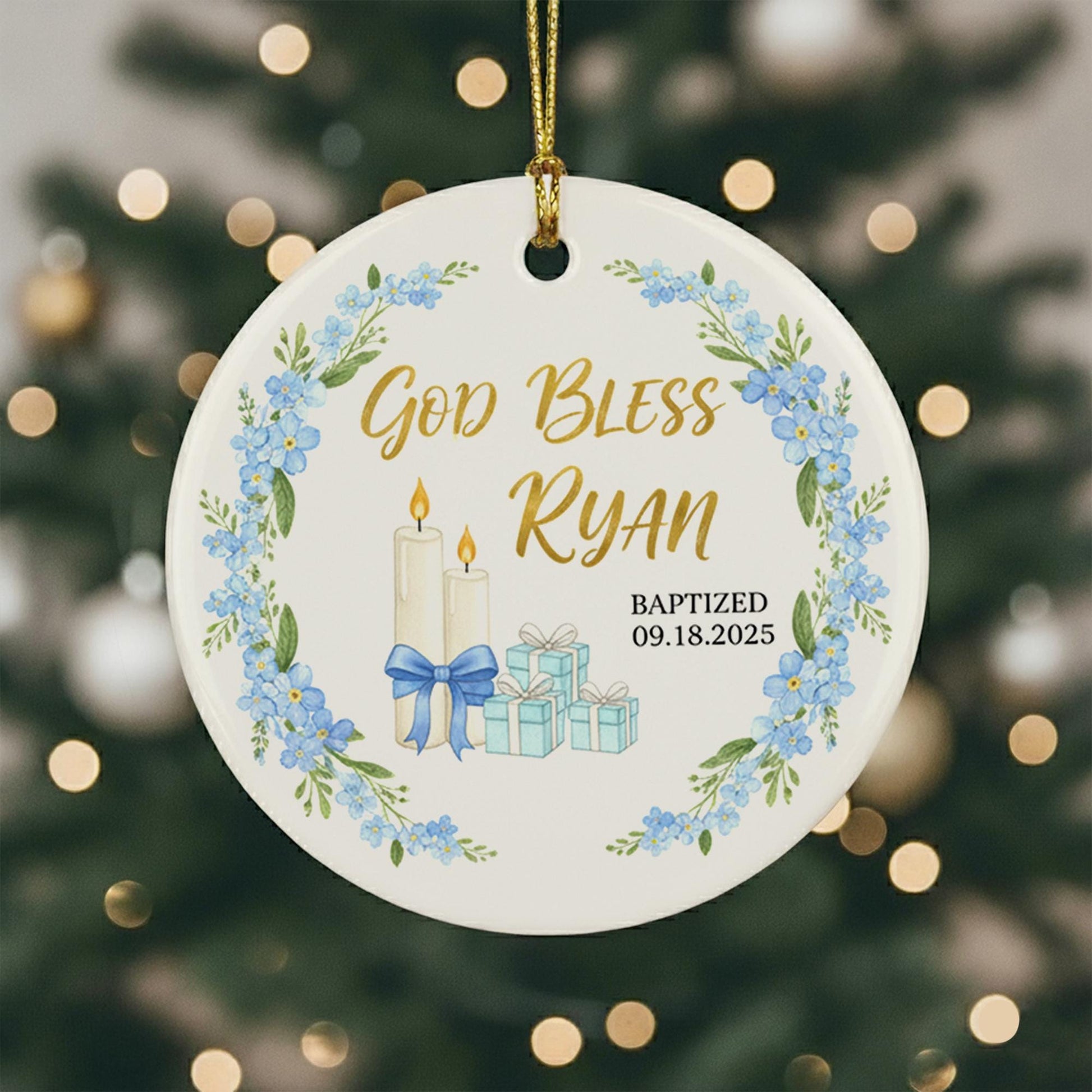 Custom God Bless Ornament – Baby Baptism Christening Keepsake with Name and Date