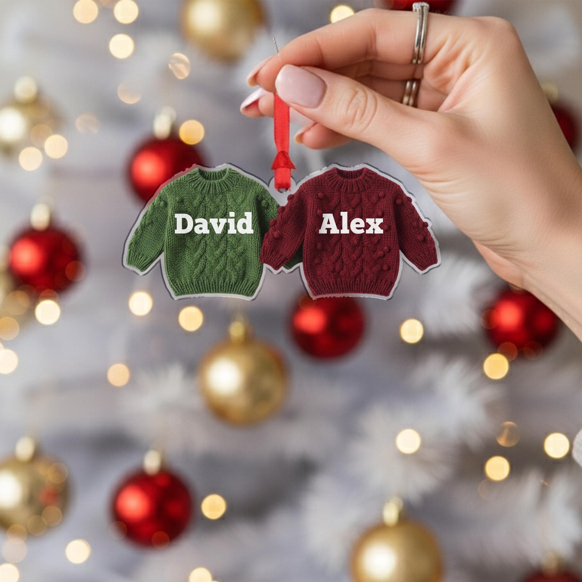 Personalized Sweater Ornament – Knitted Style Christmas Decoration with Names