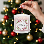 Personalized Scented Candle Ornament – Glass Decoration with Floral Label