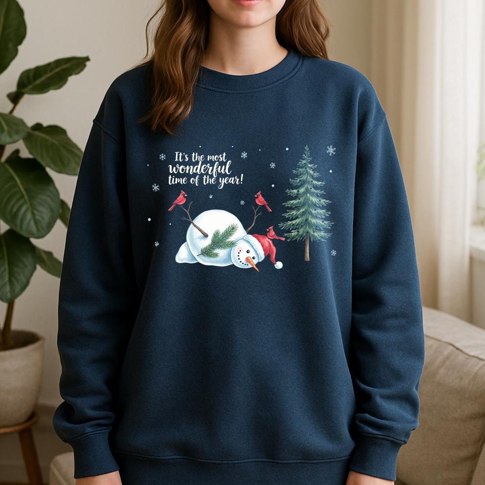 Christmas Sweatshirt – Snowman with Cardinals and Tree Winter Pullover