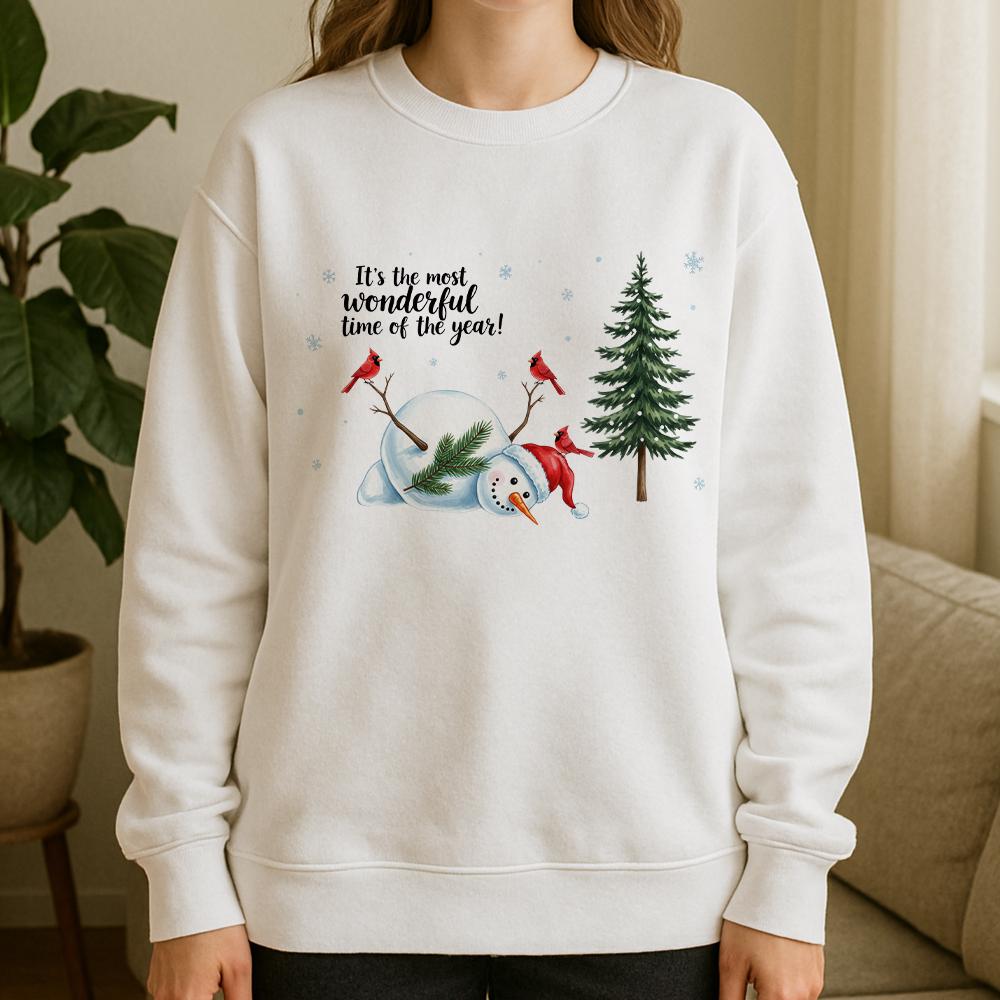 Christmas Sweatshirt – Snowman with Cardinals and Tree Winter Pullover