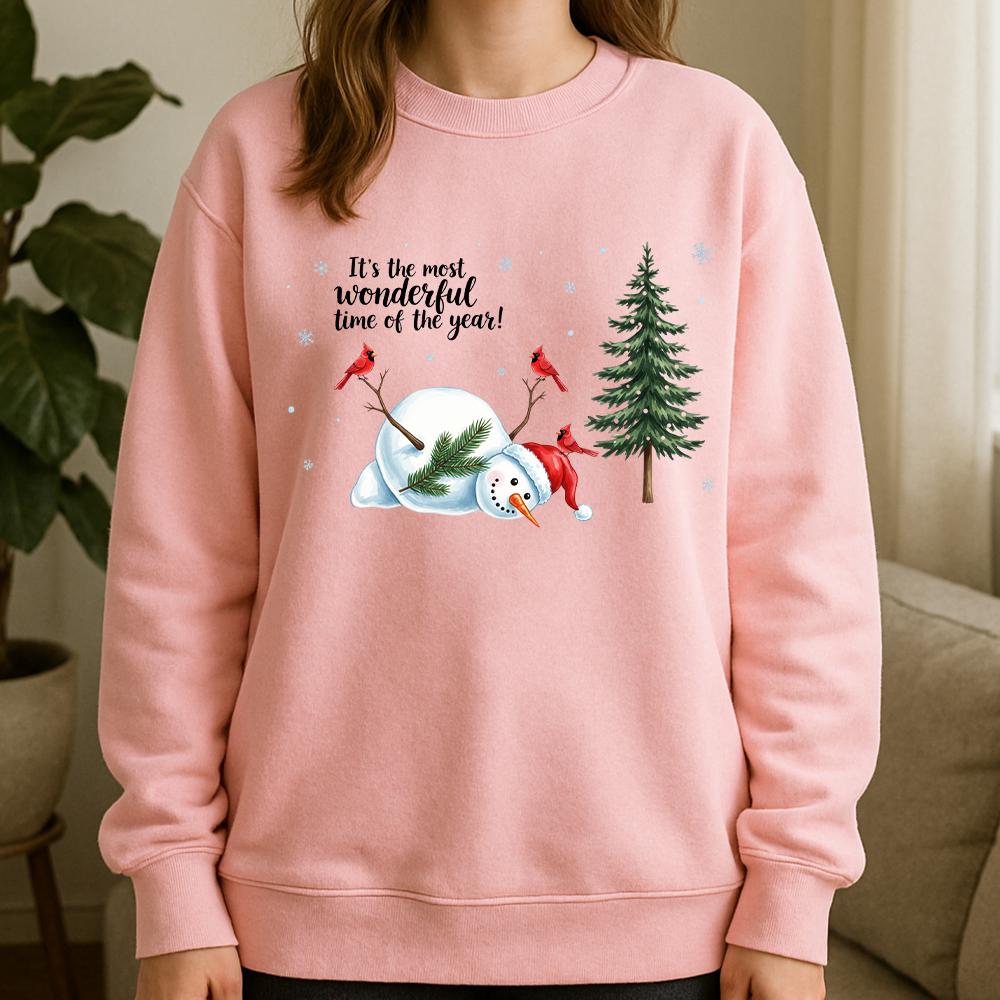 Christmas Sweatshirt – Snowman with Cardinals and Tree Winter Pullover