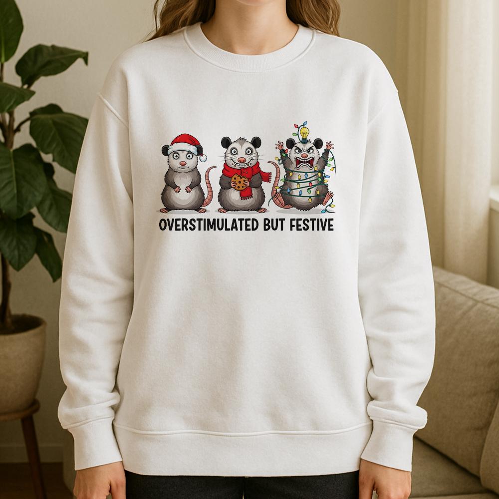 Christmas Sweatshirt – Possum Design with Lights and Holiday Pullover