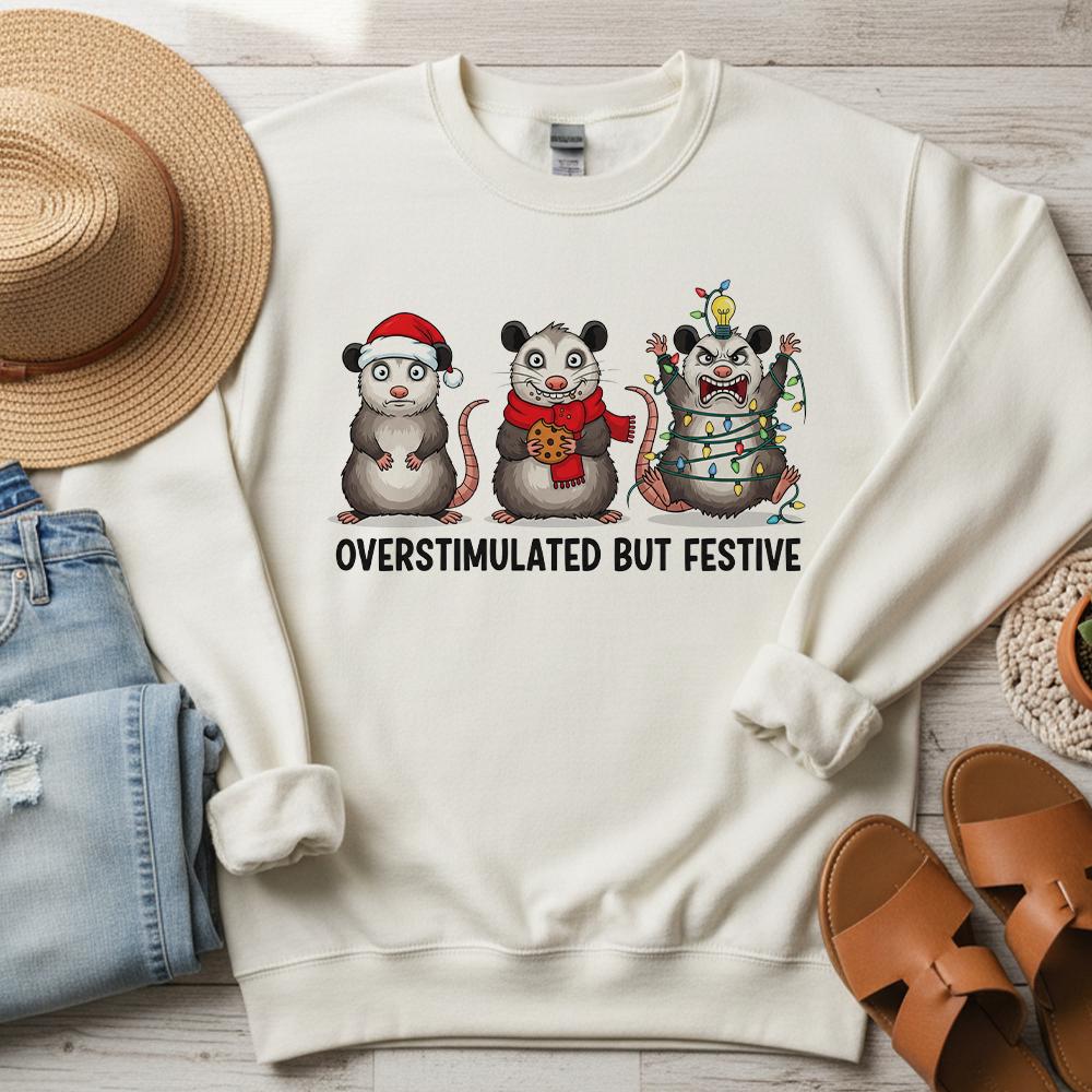 Christmas Sweatshirt – Possum Design with Lights and Holiday Pullover