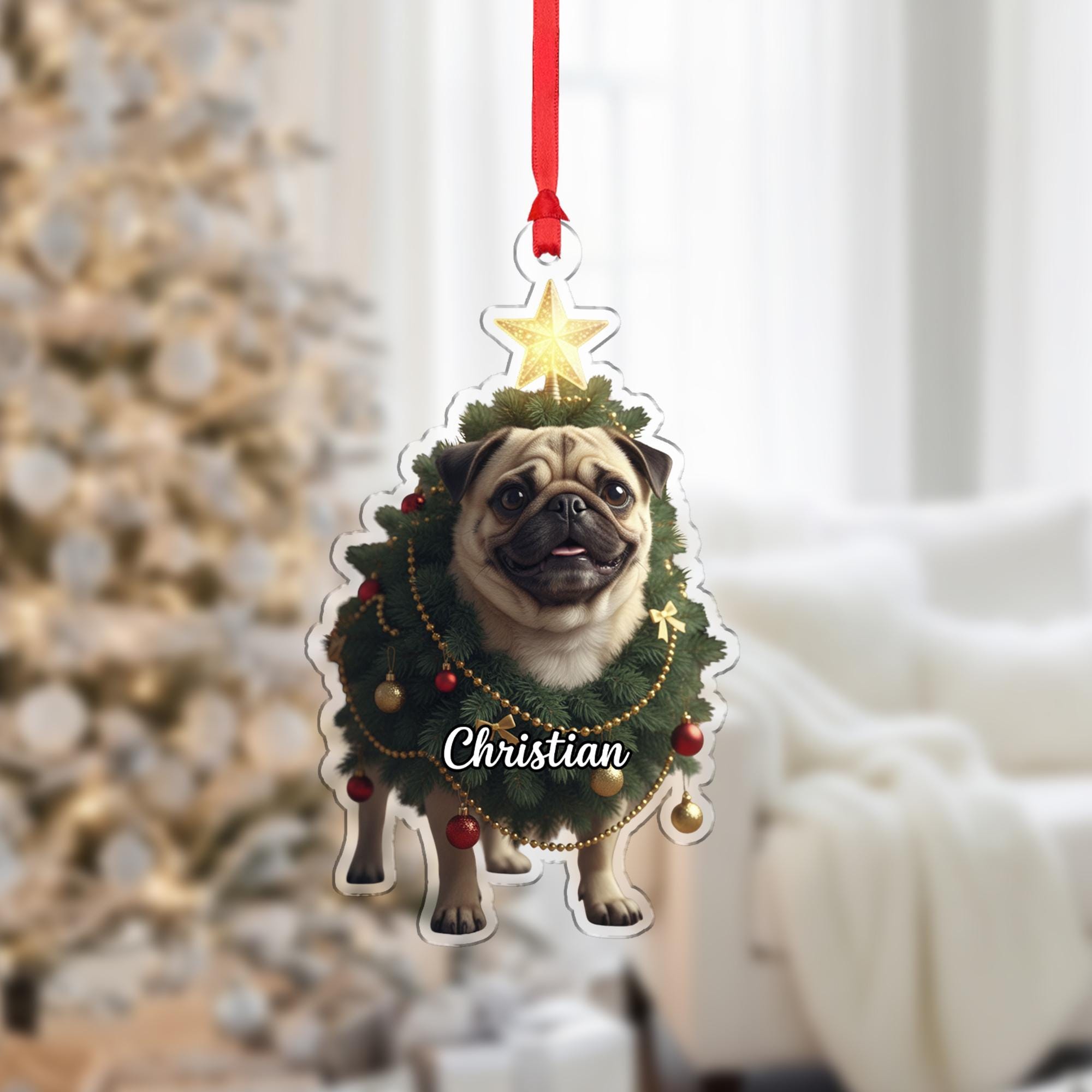 Personalized Pug Ornament – Custom Dog Christmas Tree Decoration, Pet Holiday Keepsake