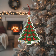 Christmas Tree Ornament with Cardinals and Poinsettias – Holiday Fireplace Decoration