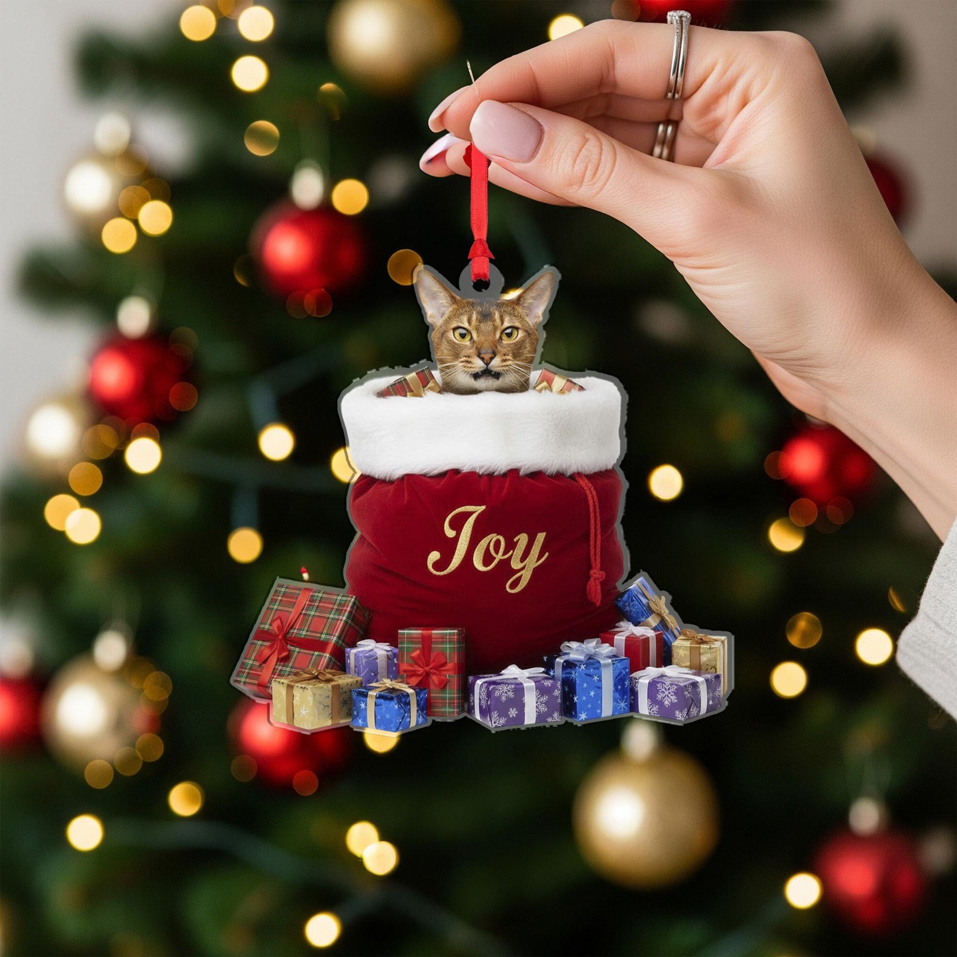 Custom Cat Photo Ornament – Personalized Pet Stocking Decoration