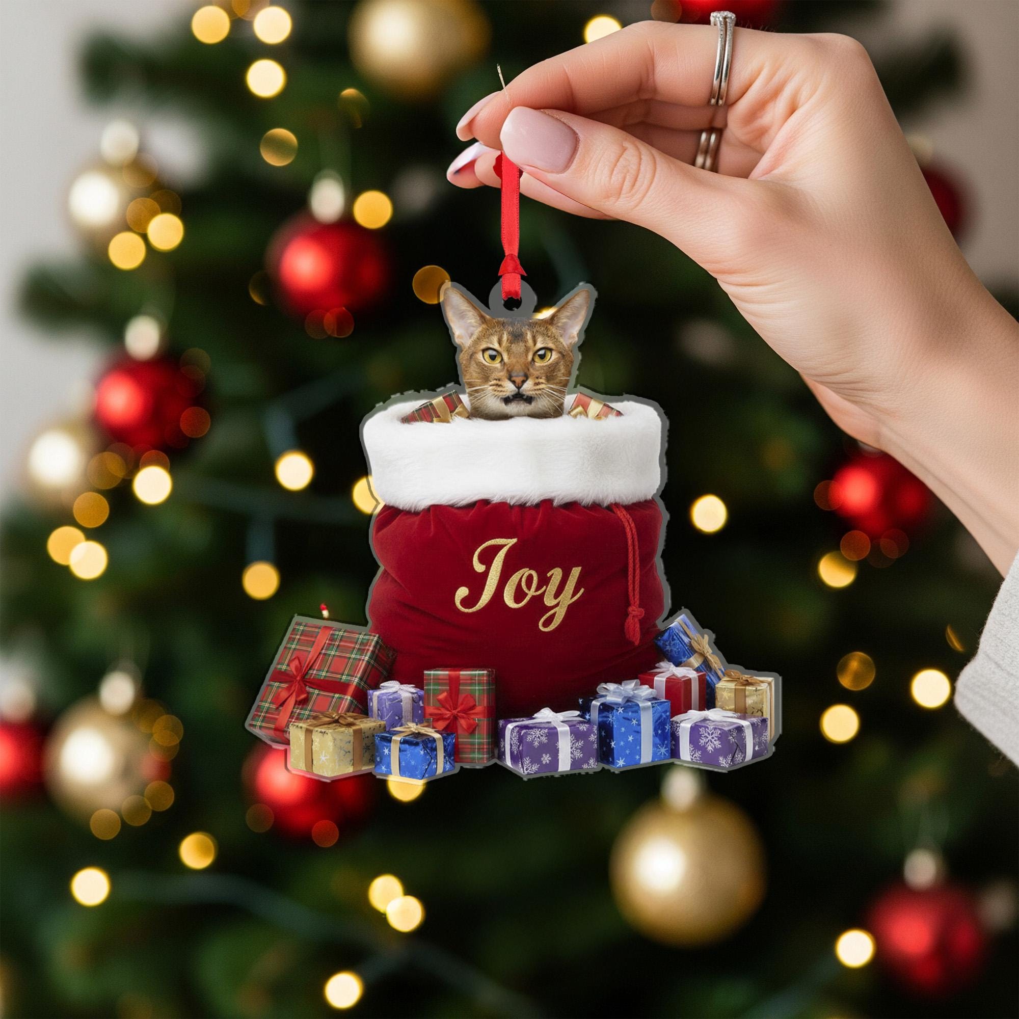 Custom Cat Photo Ornament – Personalized Pet Stocking Decoration