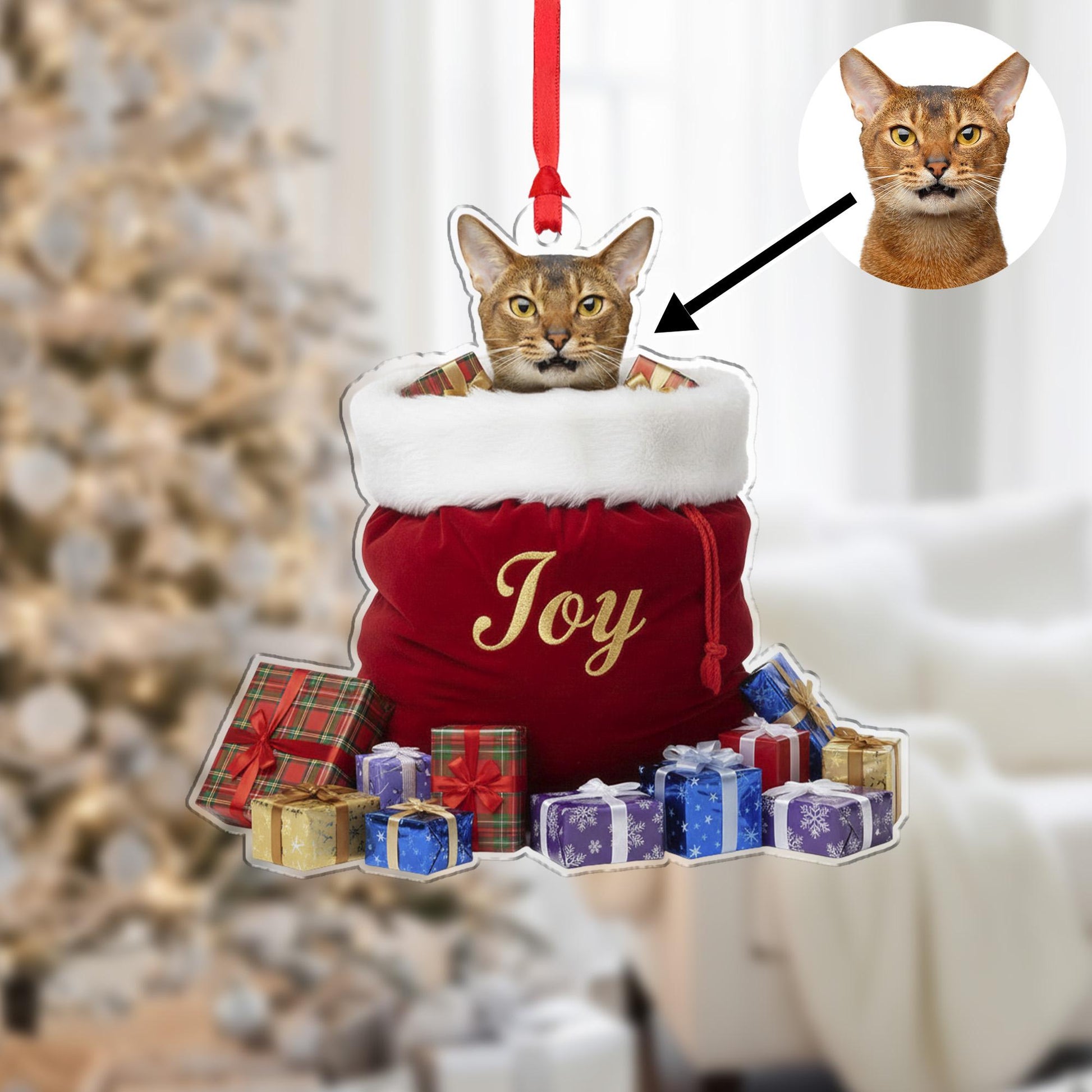 Custom Cat Photo Ornament – Personalized Pet Stocking Decoration