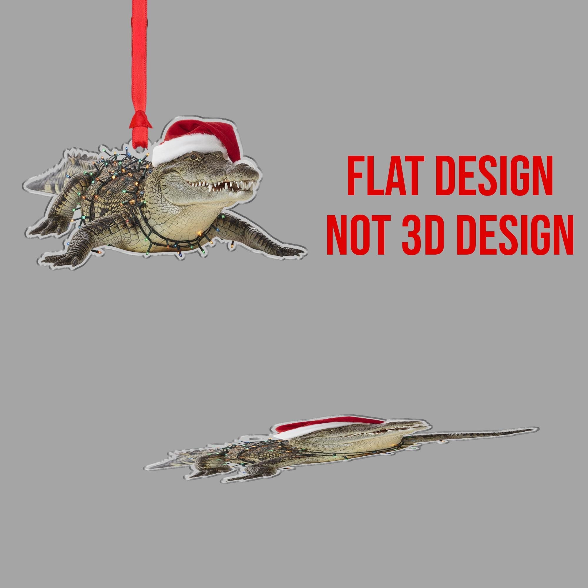 Crocodile Christmas Ornament – Alligator Decoration with Santa Hat and Lights