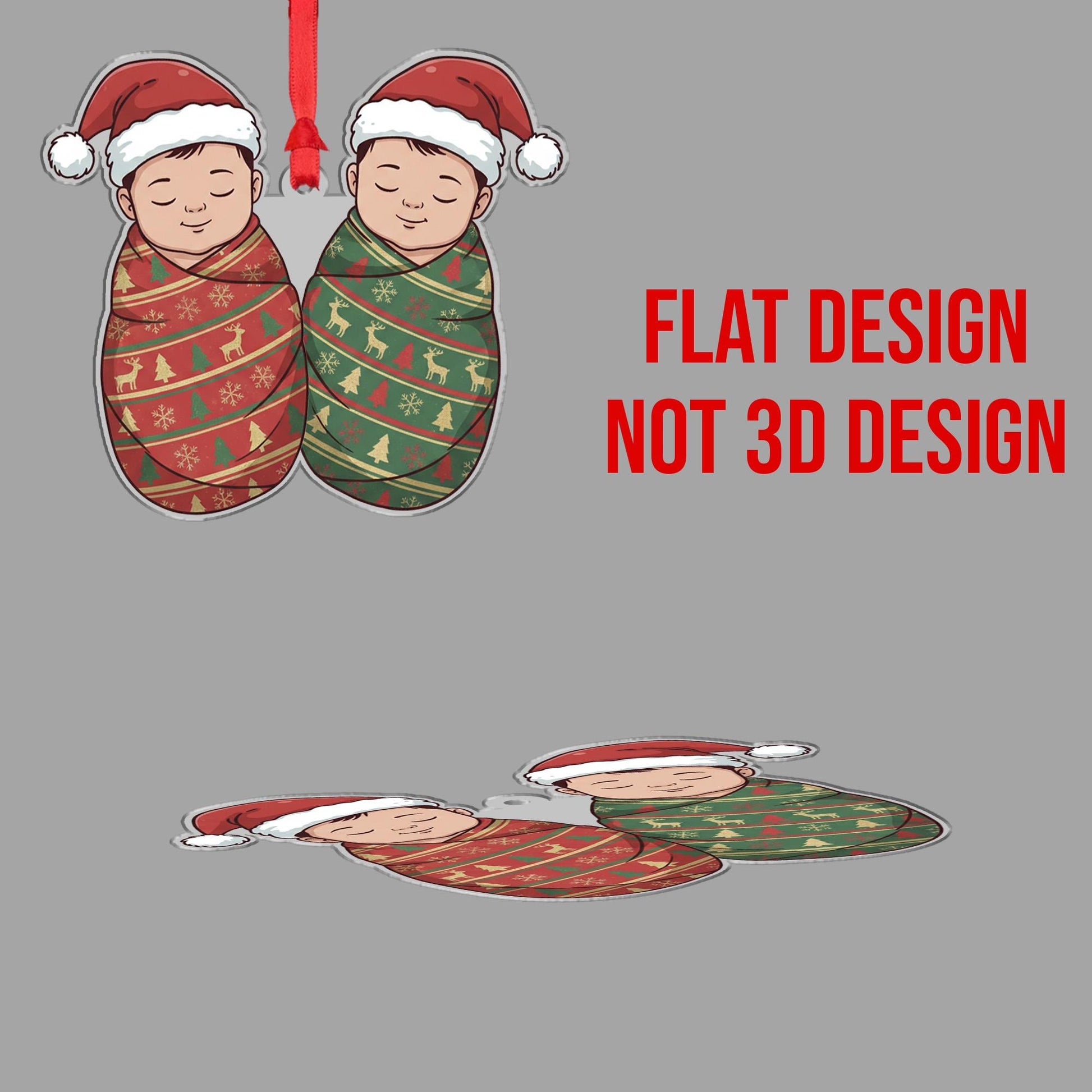 Personalized Twins Ornament – Custom Baby Decoration with Christmas Hats