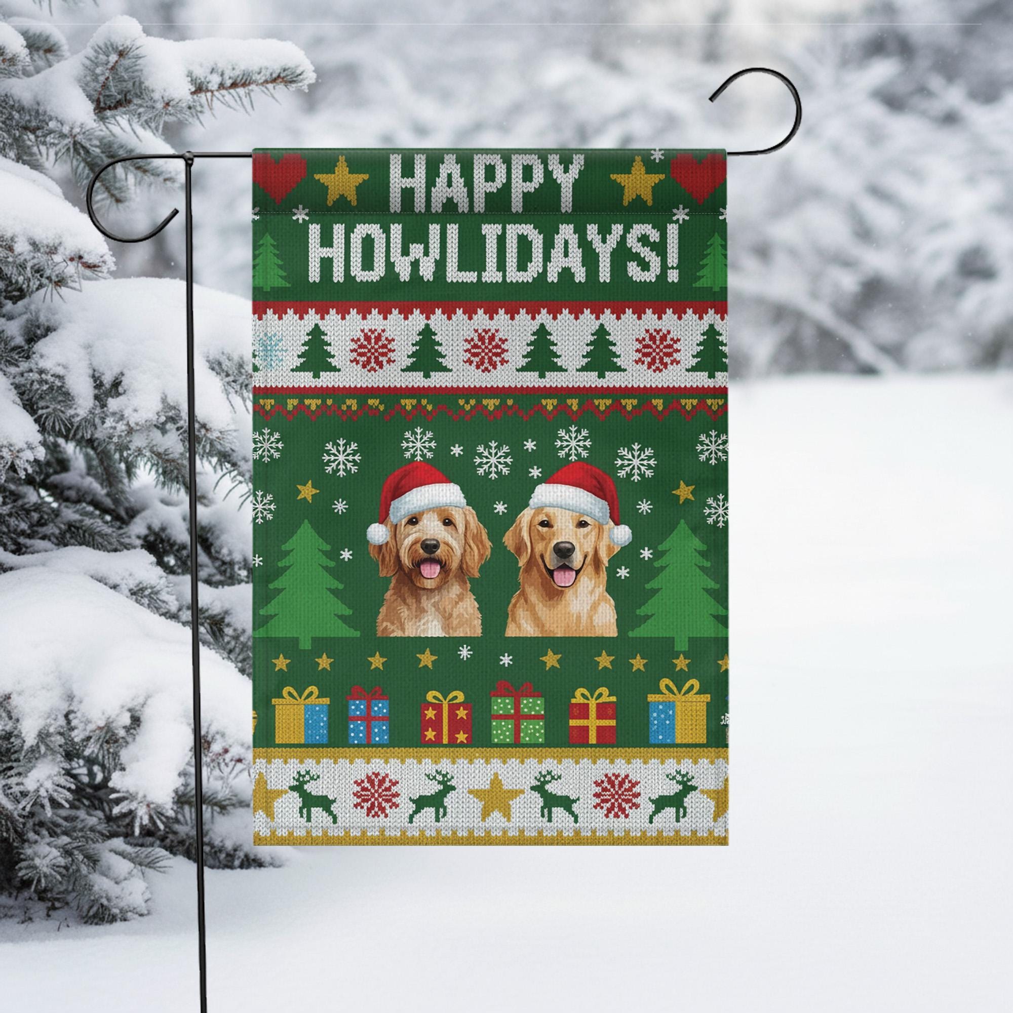 Custom Dog Christmas Garden Flag Happy Howlidays Yard Decor