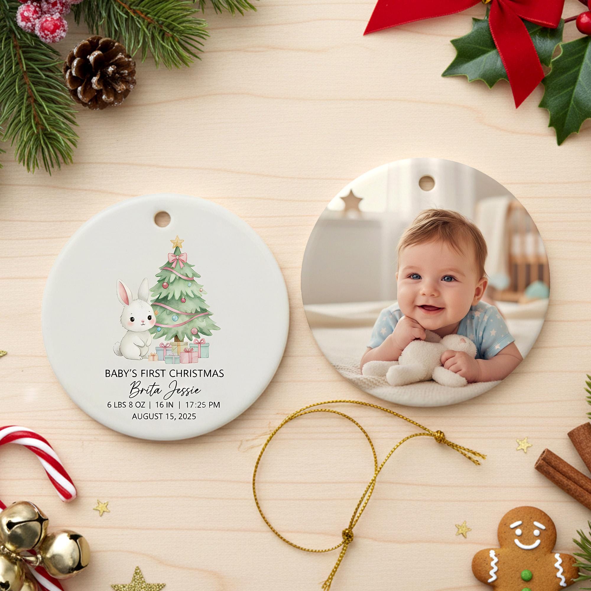 Baby’s First Christmas Ornament – Personalized Photo Ceramic Holiday Keepsake Gift