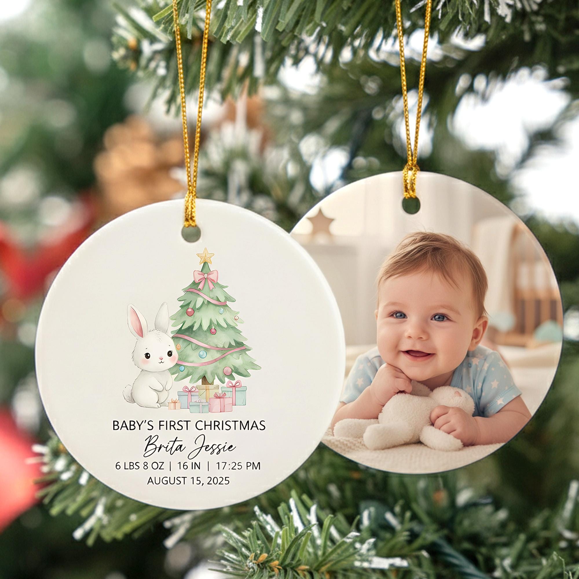 Baby’s First Christmas Ornament – Personalized Photo Ceramic Holiday Keepsake Gift
