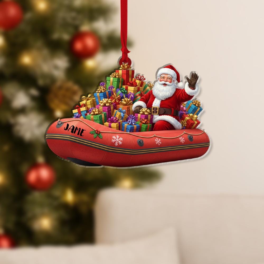 Personalized Santa Ornament Inflatable Boat with Gifts Christmas Tree Decoration