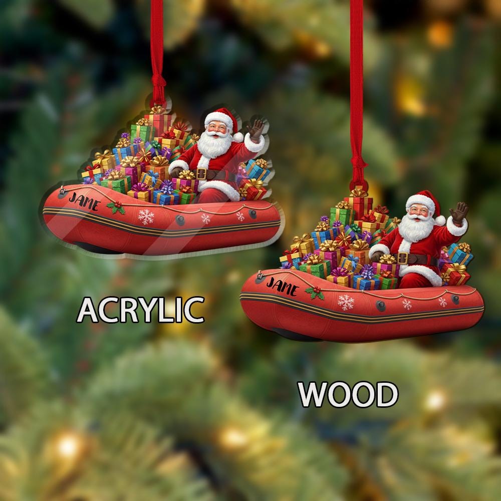Personalized Santa Ornament Inflatable Boat with Gifts Christmas Tree Decoration
