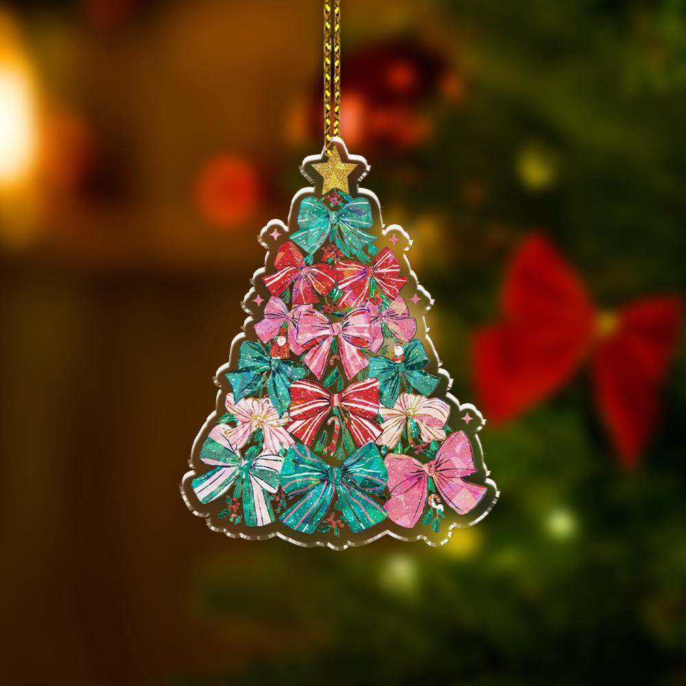 Christmas Tree Ornament with Bows Hologram Effect Acrylic Decoration