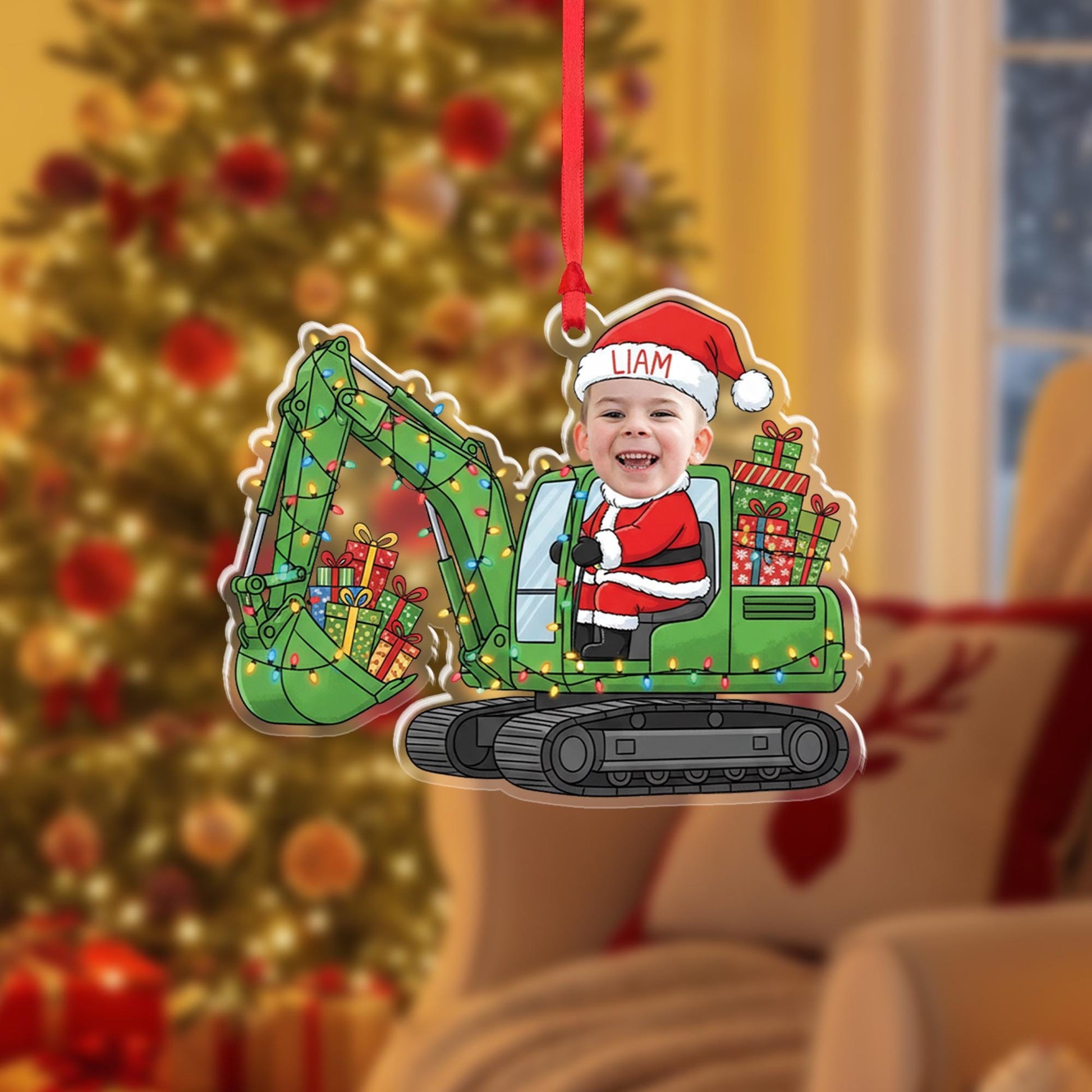 Personalized Santa Vehicle Ornament – Custom Name Christmas Tree Decoration, Kids Holiday Gift