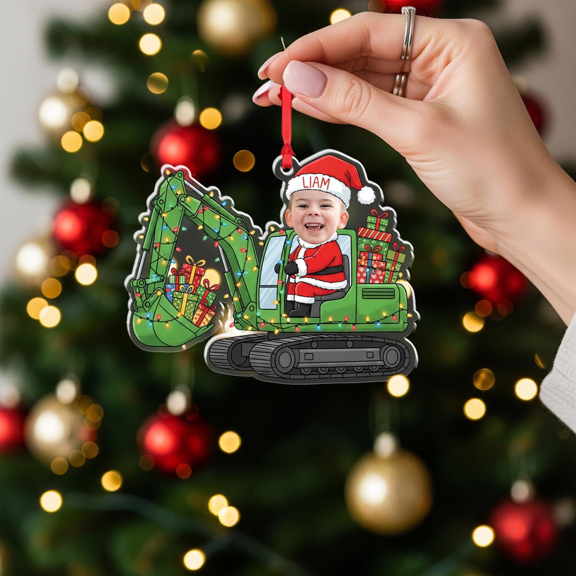 Personalized Santa Vehicle Ornament – Custom Name Christmas Tree Decoration, Kids Holiday Gift