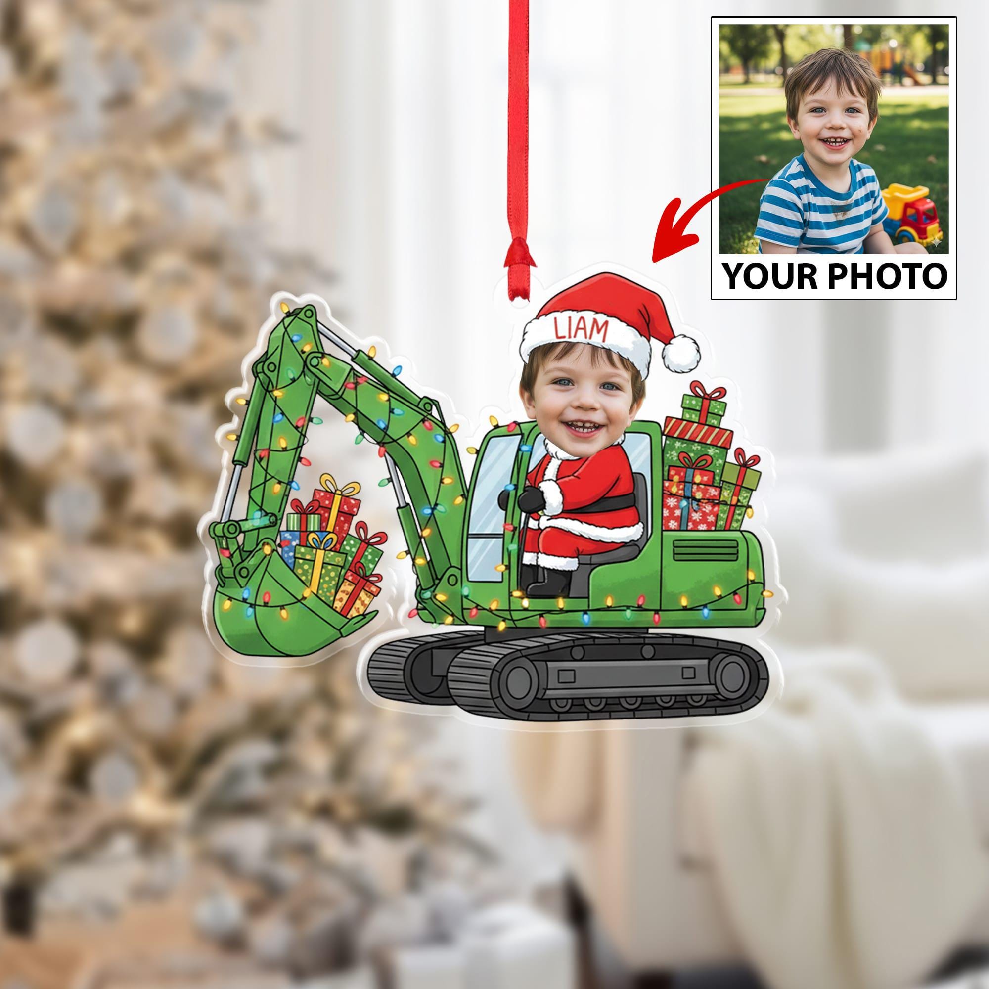 Personalized Santa Vehicle Ornament – Custom Name Christmas Tree Decoration, Kids Holiday Gift