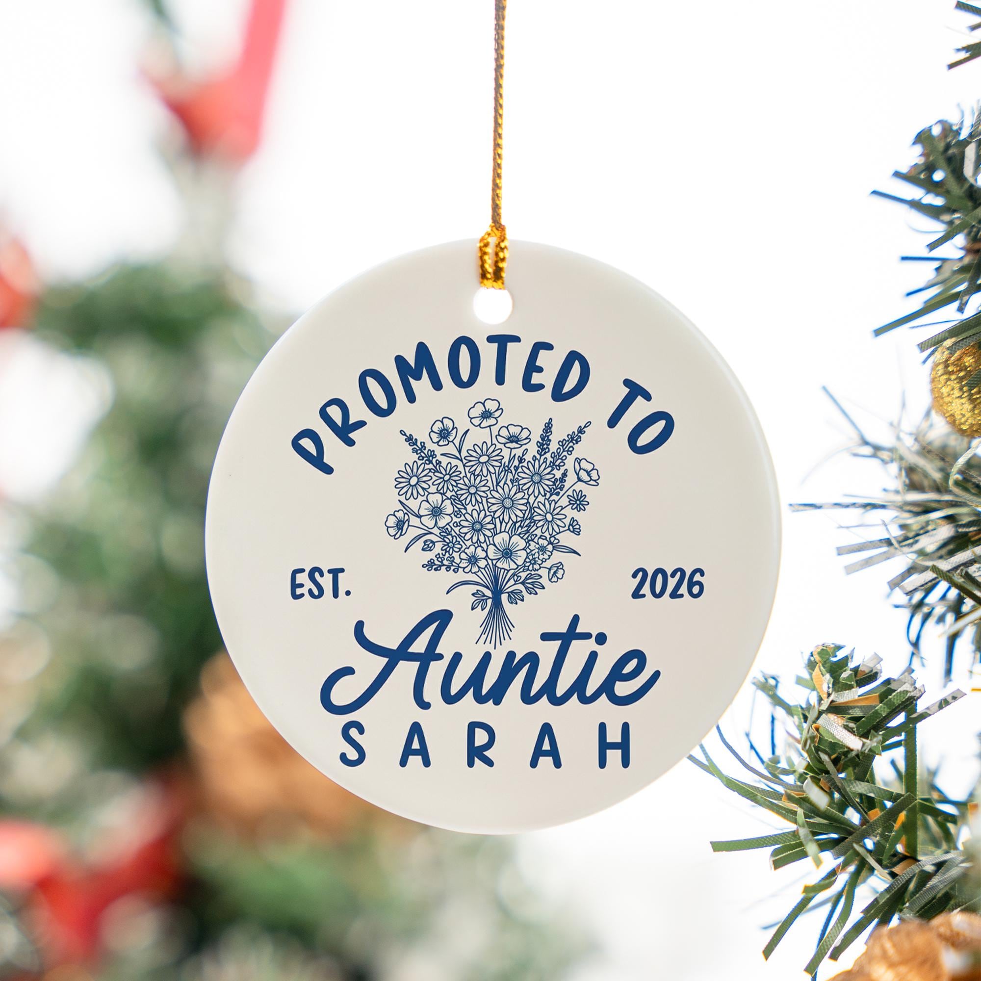 Personalized Auntie Ceramic Ornament: Baby Announcement Gift for New Aunt