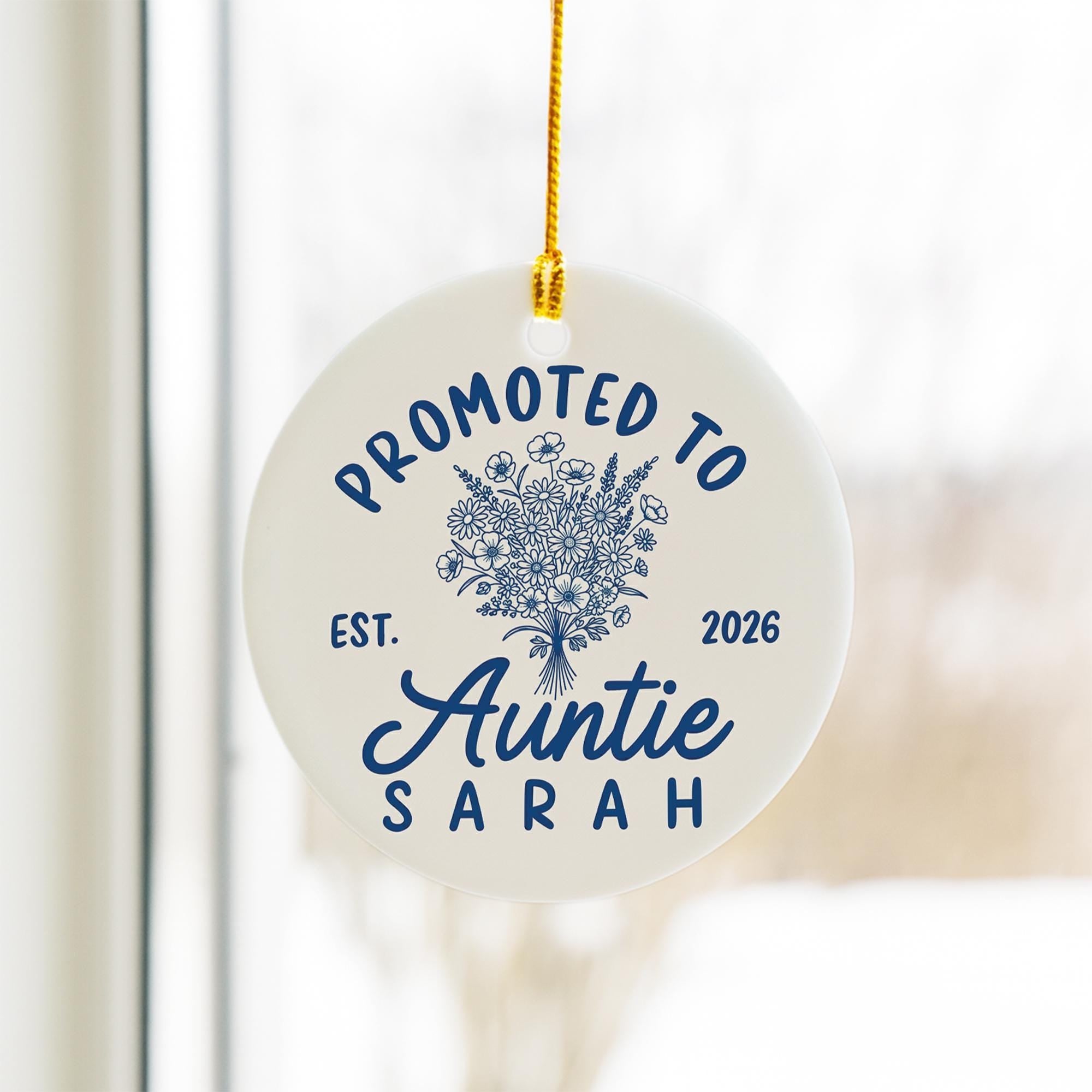 Personalized Auntie Ceramic Ornament: Baby Announcement Gift for New Aunt