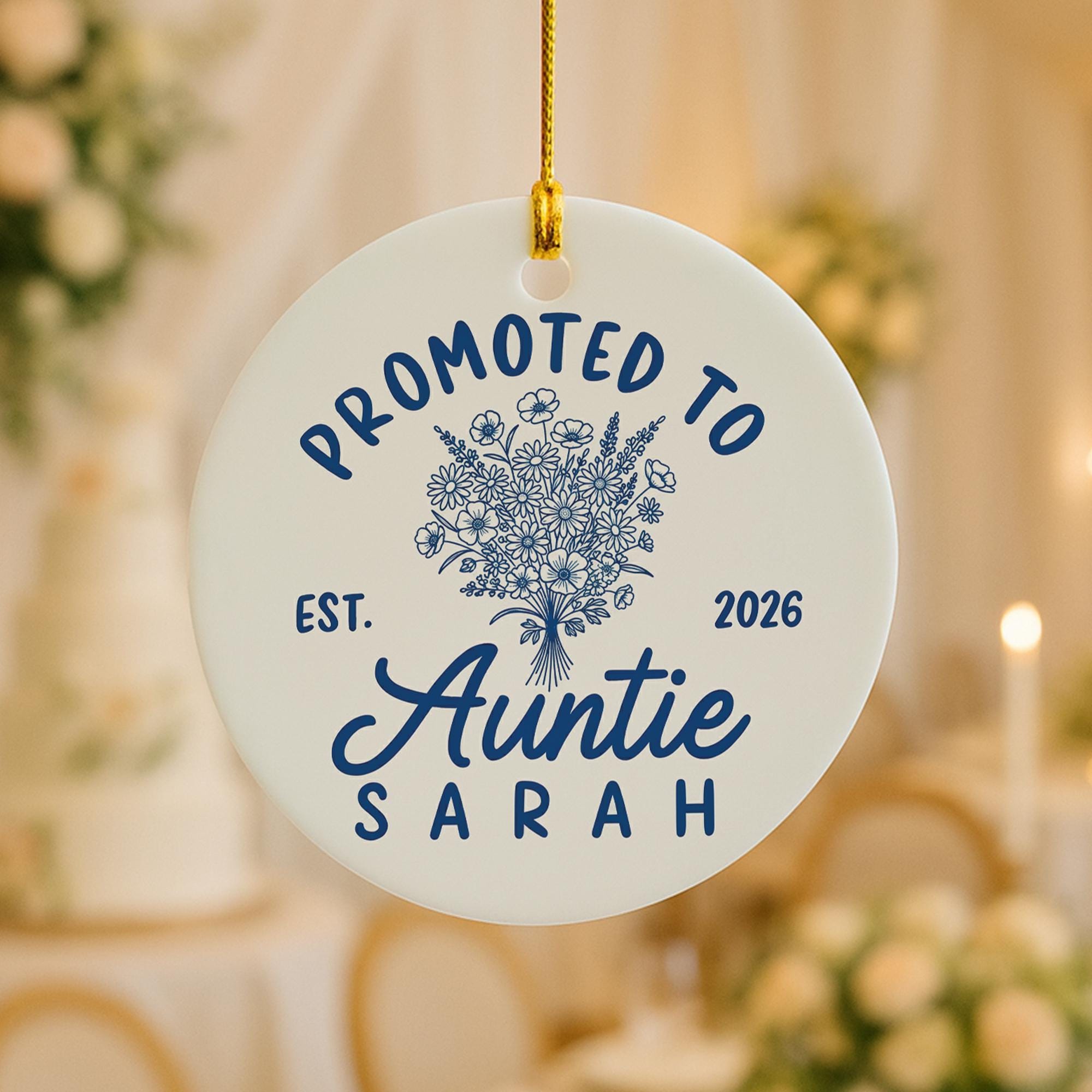 Personalized Auntie Ceramic Ornament: Baby Announcement Gift for New Aunt