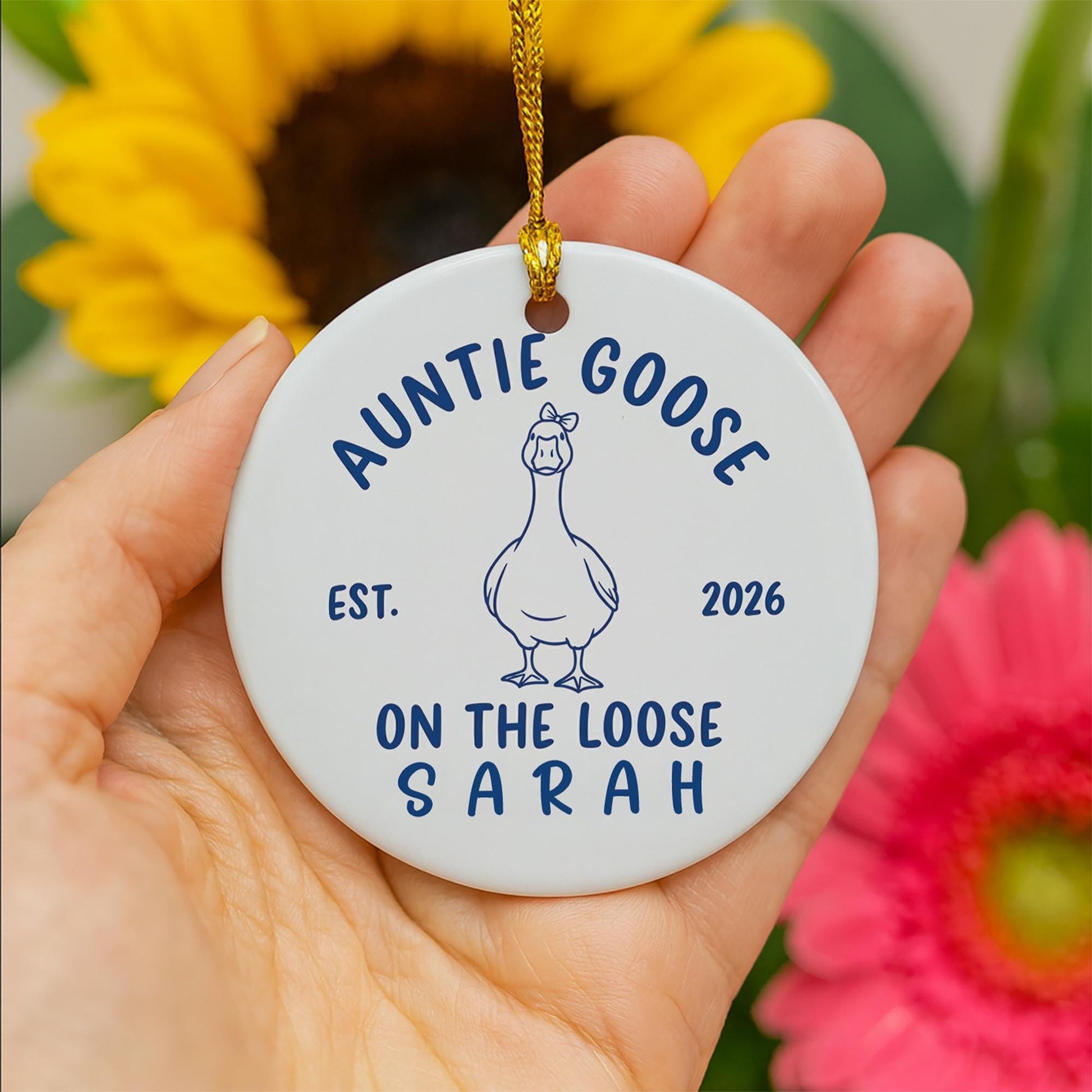 Personalized Auntie Goose Ceramic Ornament: New Aunt Pregnancy Announcement Gift