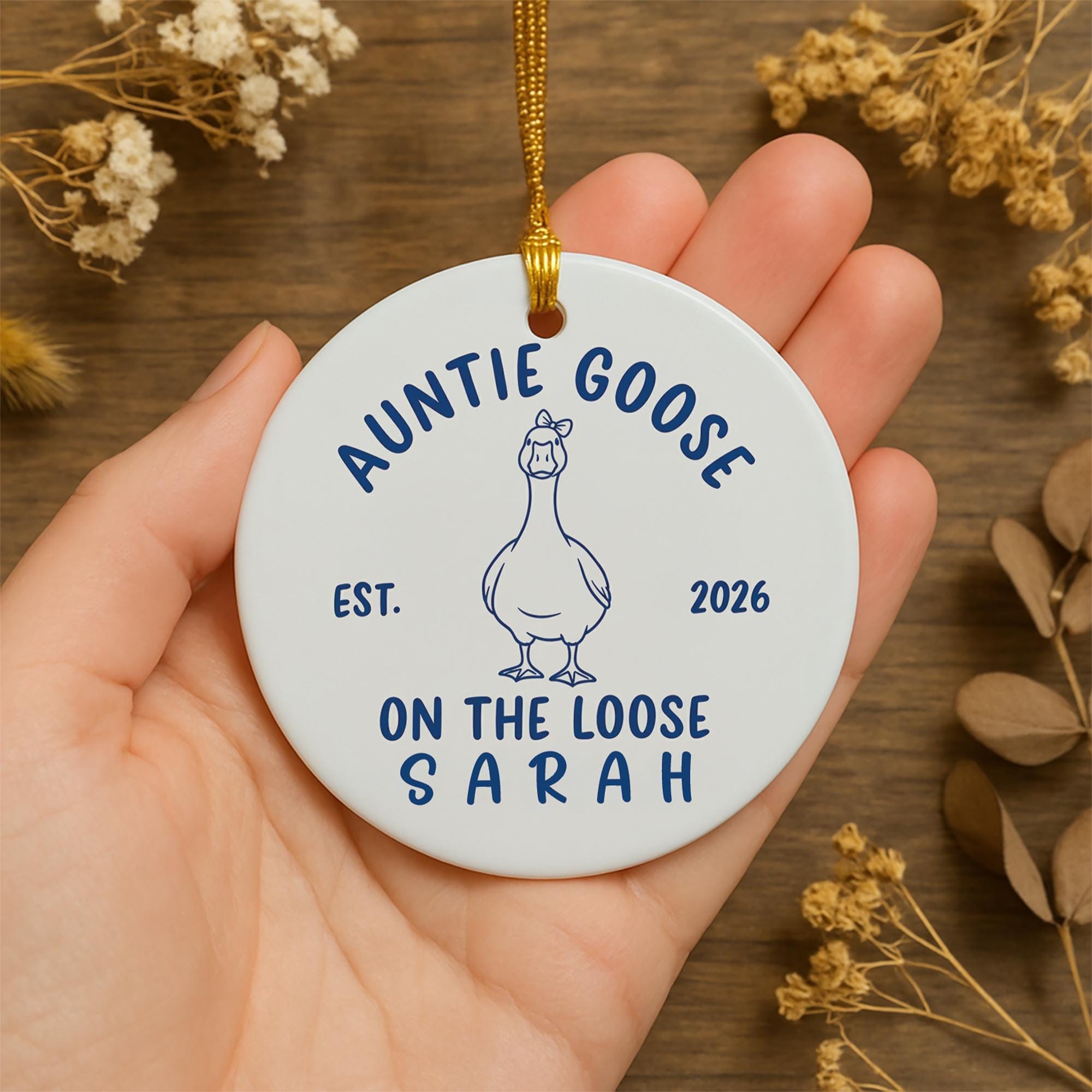 Personalized Auntie Goose Ceramic Ornament: New Aunt Pregnancy Announcement Gift