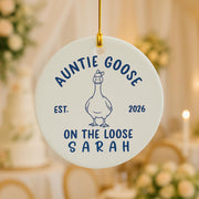 Personalized Auntie Goose Ceramic Ornament: New Aunt Pregnancy Announcement Gift