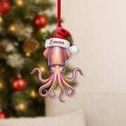 Personalized Squid Ornament – Christmas Sea Life Design with Santa Hat