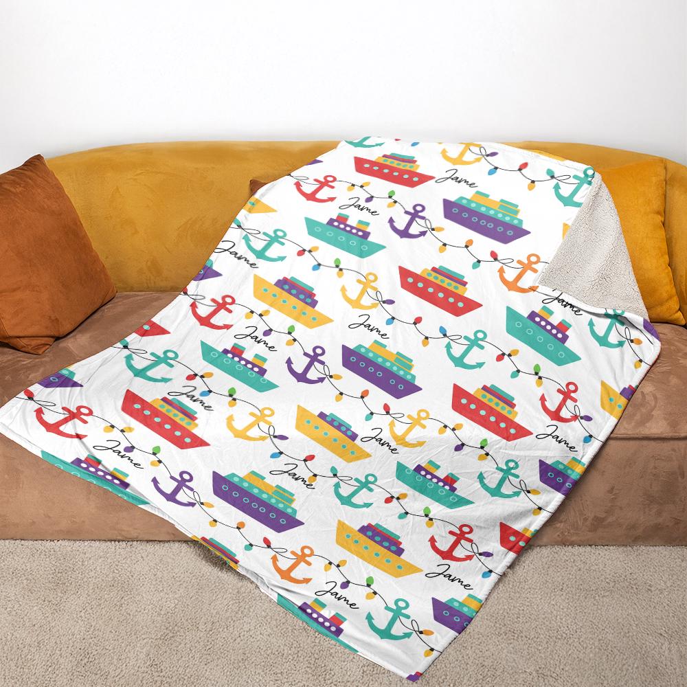 Custom Cruise Ship Fleece Blanket with Name – Nautical Merry Cruisemas Throw