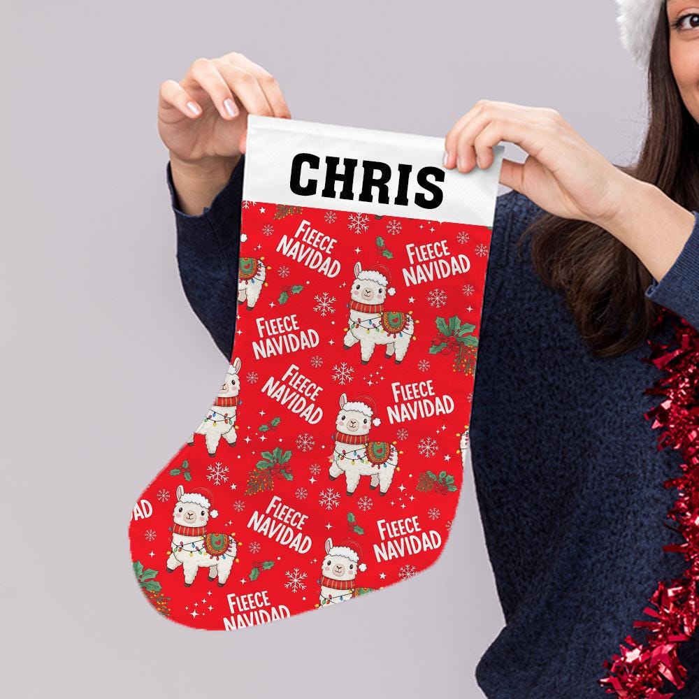 Custom Christmas Stocking – Personalized Fleece Navidad Llama Fireplace Decoration