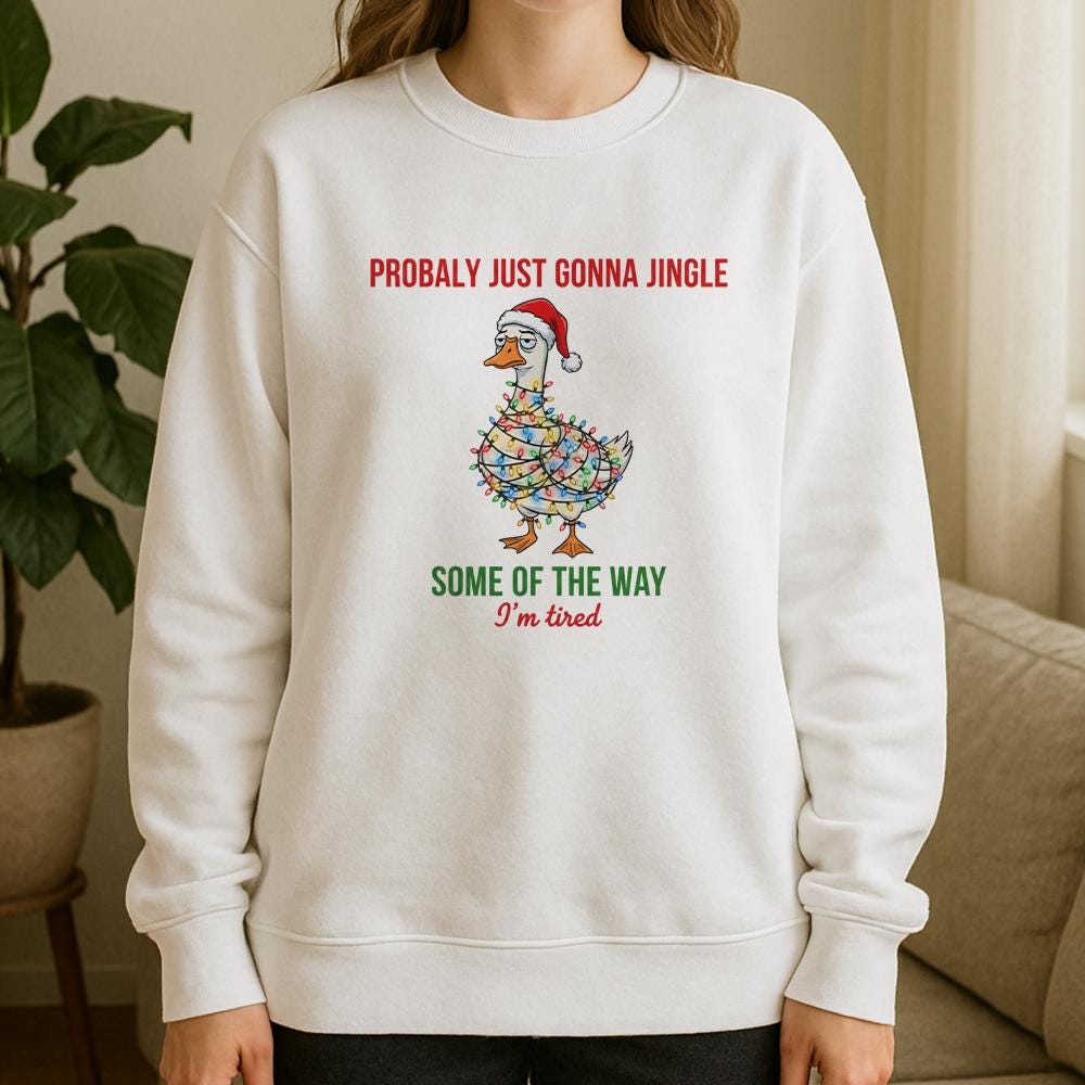 Christmas Sweatshirt – Duck Wrapped in Lights Design with Funny Holiday Quote