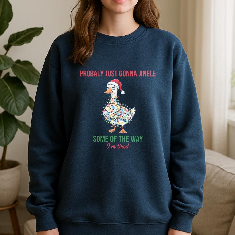 Christmas Sweatshirt – Duck Wrapped in Lights Design with Funny Holiday Quote