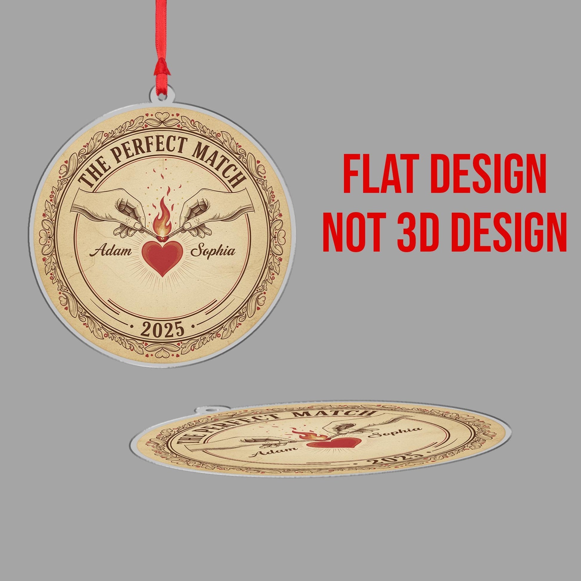 Personalized Couple Ornament – Round Shape, The Perfect Match Design, Christmas 2025 Decoration