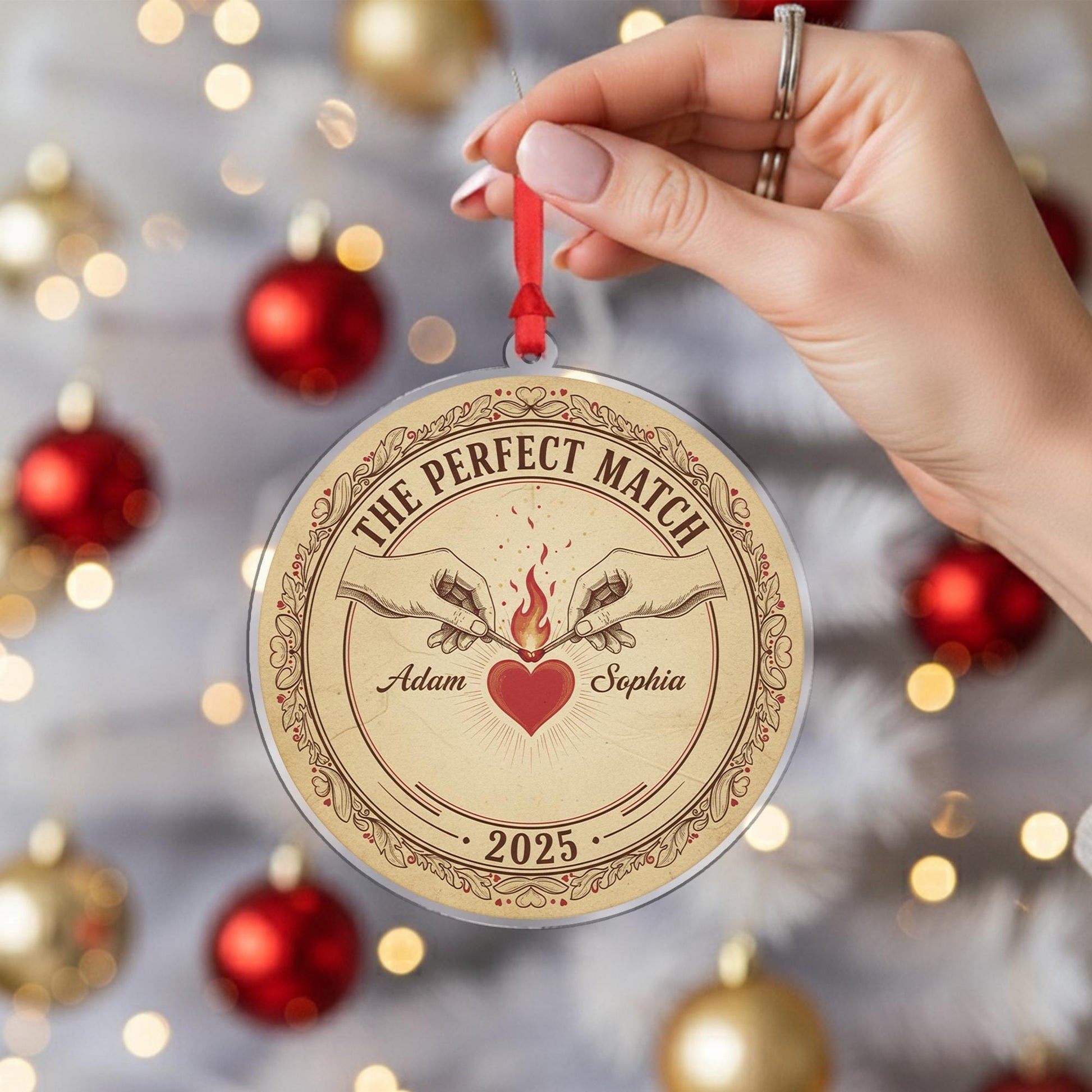 Personalized Couple Ornament – Round Shape, The Perfect Match Design, Christmas 2025 Decoration