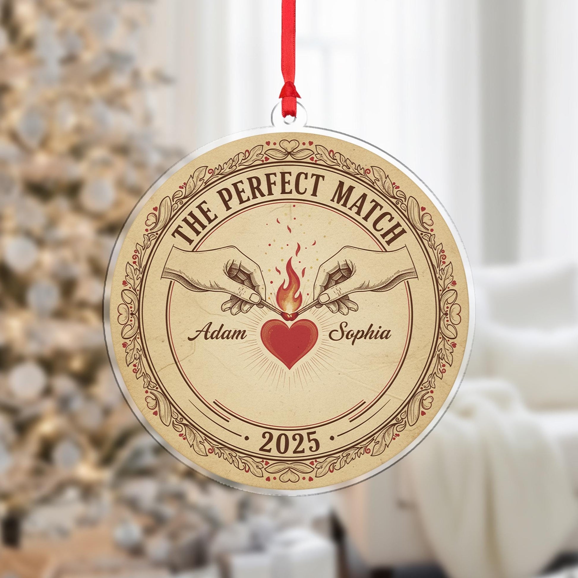 Personalized Couple Ornament – Round Shape, The Perfect Match Design, Christmas 2025 Decoration