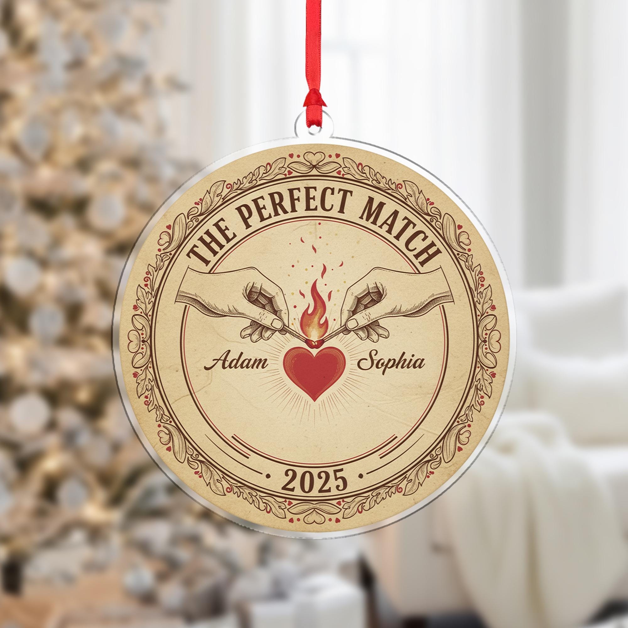 Personalized Couple Ornament – Round Shape, The Perfect Match Design, Christmas 2025 Decoration