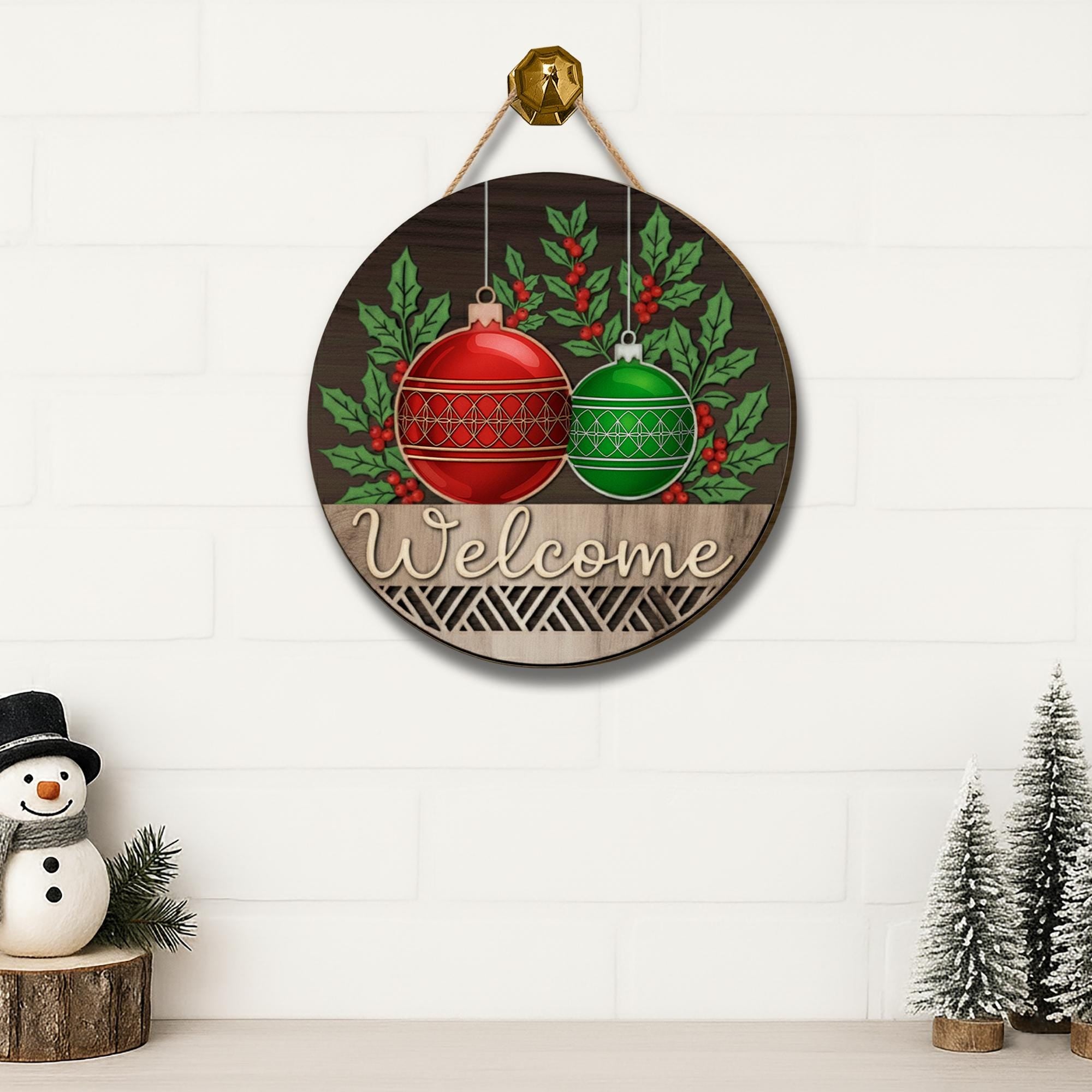 Christmas Welcome Bauble Ornament Sign - Holiday Door Wall Hanging