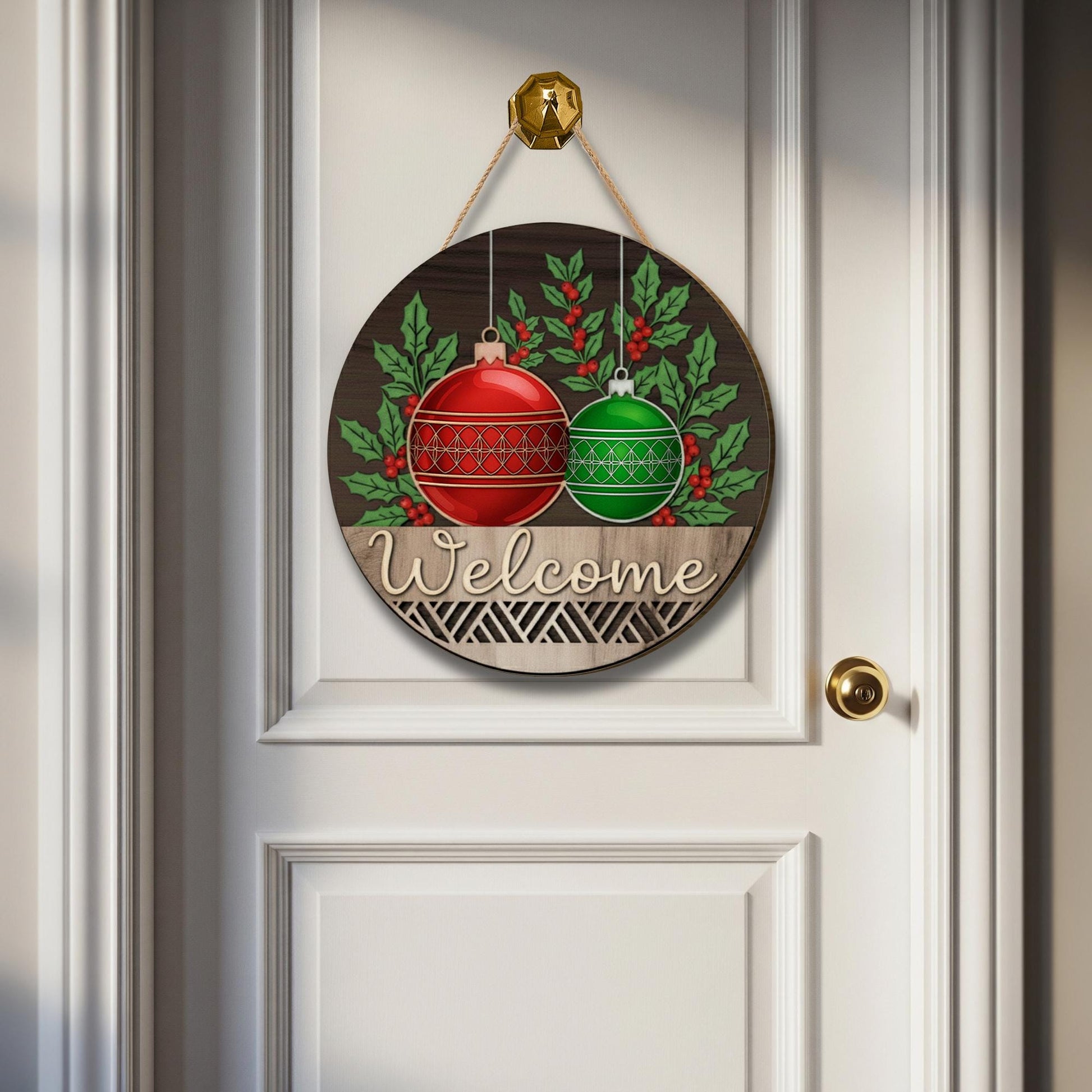 Christmas Welcome Bauble Ornament Sign - Holiday Door Wall Hanging